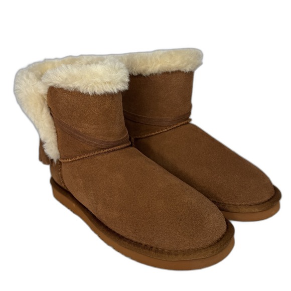 Lamo Thalia Womens Sz 9 Tan Suede Faux Fur Winter Ankle Boots Brown Snow Bunny - Picture 1 of 9